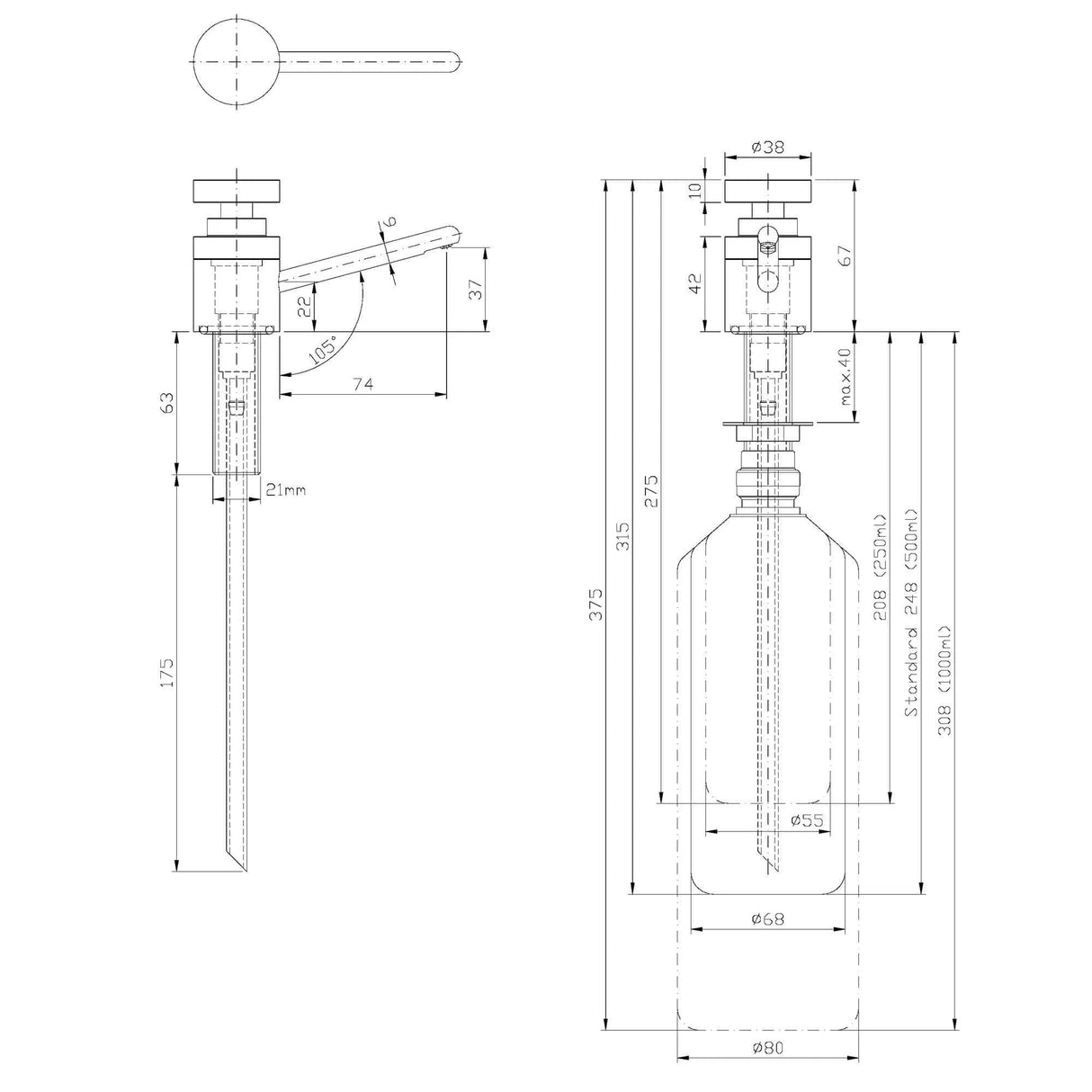 DP1203 Dispenser di sapone liquido con riempimento superiore in ottone cromato Dolphin