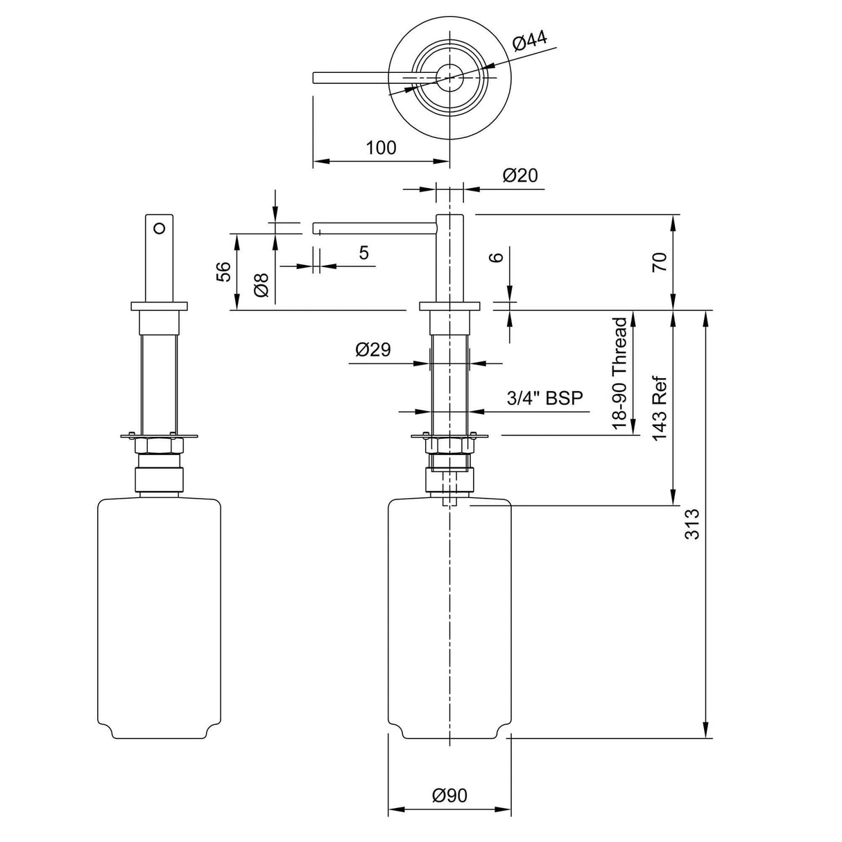 BC637 / BC637B Dolphin 1000ML Chrome Plated Brass Liquid Soap Dispenser