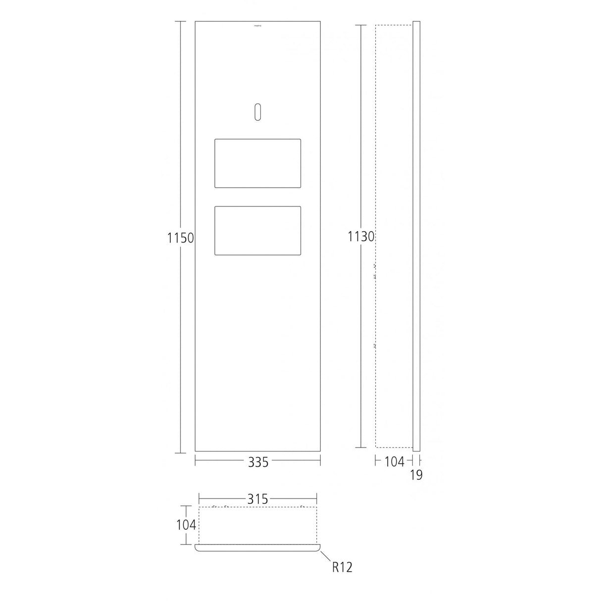 SS2480 Allgood Modric Series Recessed 316 Stainless Steel Paper Towel Dispenser and Bin Panel
