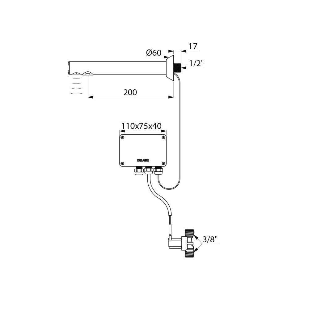 379ENCB DELABIE Black Wall Mounted BINOPTIC Electronic Tap