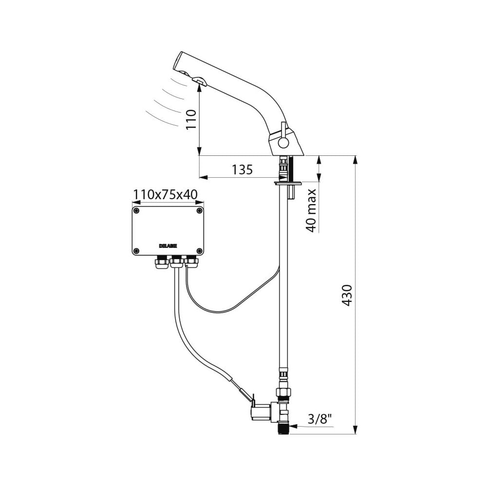 378MCHB / 478MCHB DELABIE Black BINOPTIC Electronic Tap/Mixer For Recessed Basins