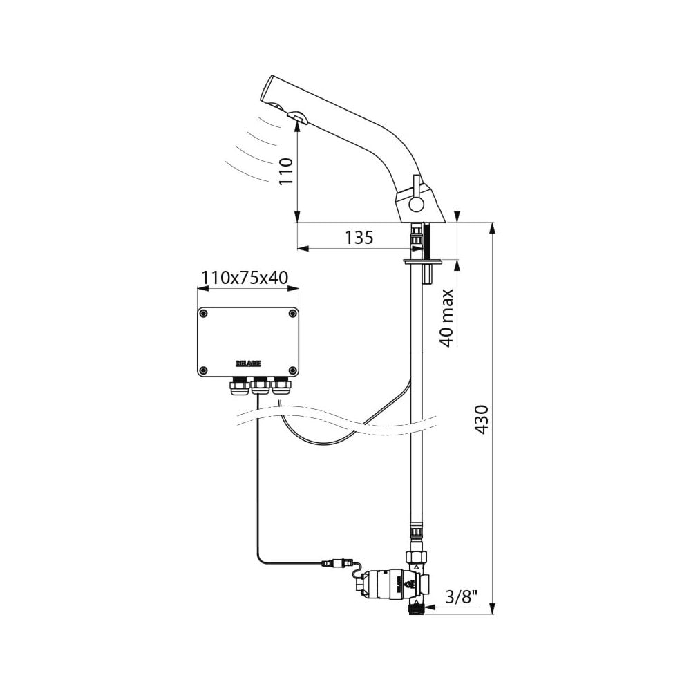 378MCHB / 478MCHB DELABIE Black BINOPTIC Electronic Tap/Mixer For Recessed Basins