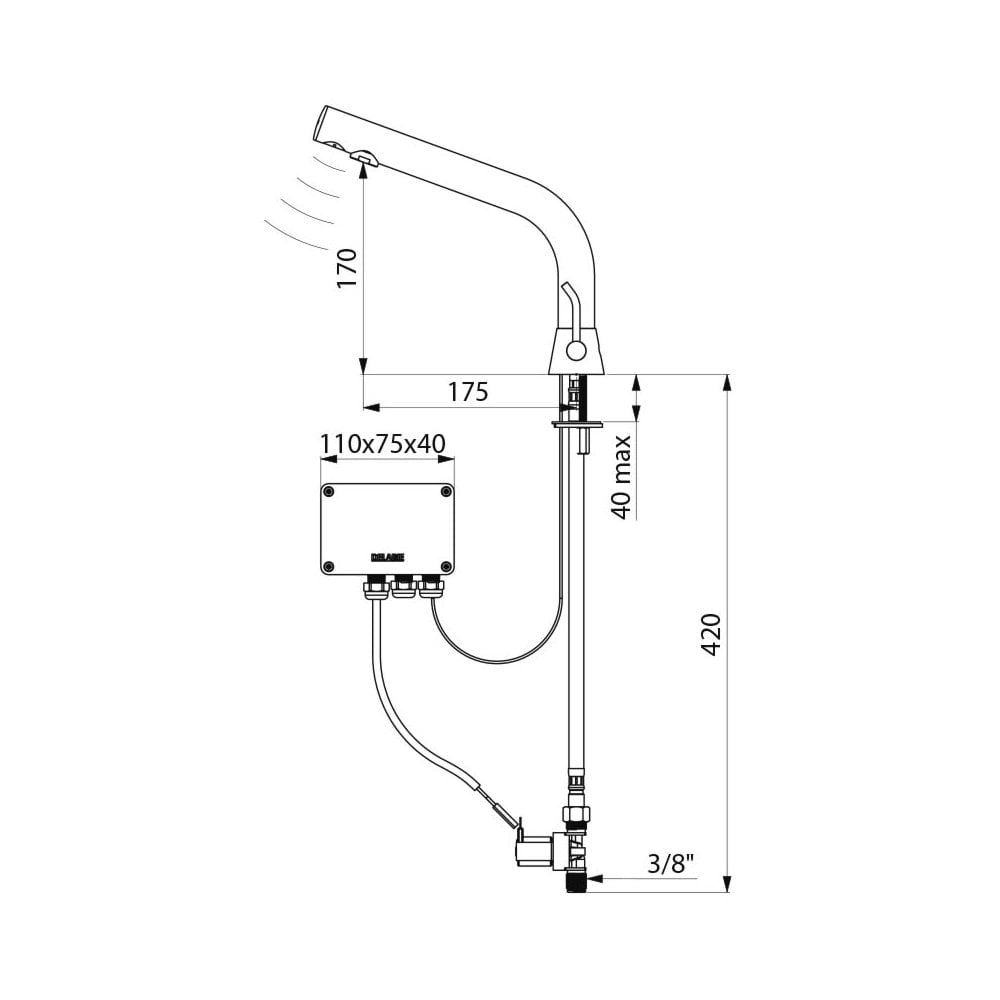 388MCHB / 488MCHB DELABIE Black BINOPTIC Electronic Tap/Mixer for Semi-Recessed Basins (170mm High)