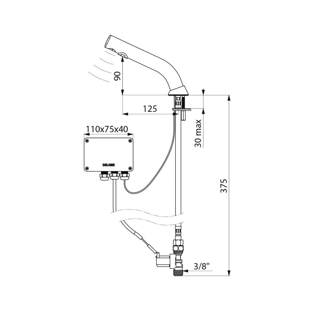 378015 / 37801515 DELABIE Mains Supplied BINOPTIC Deck Mounted Sensor Tap