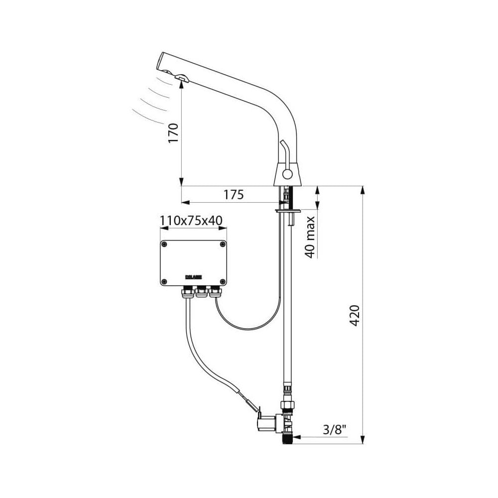 388MCHLH DELABIE BINOPTIC Mains Supplied 170mm Chrome Mixer Tap