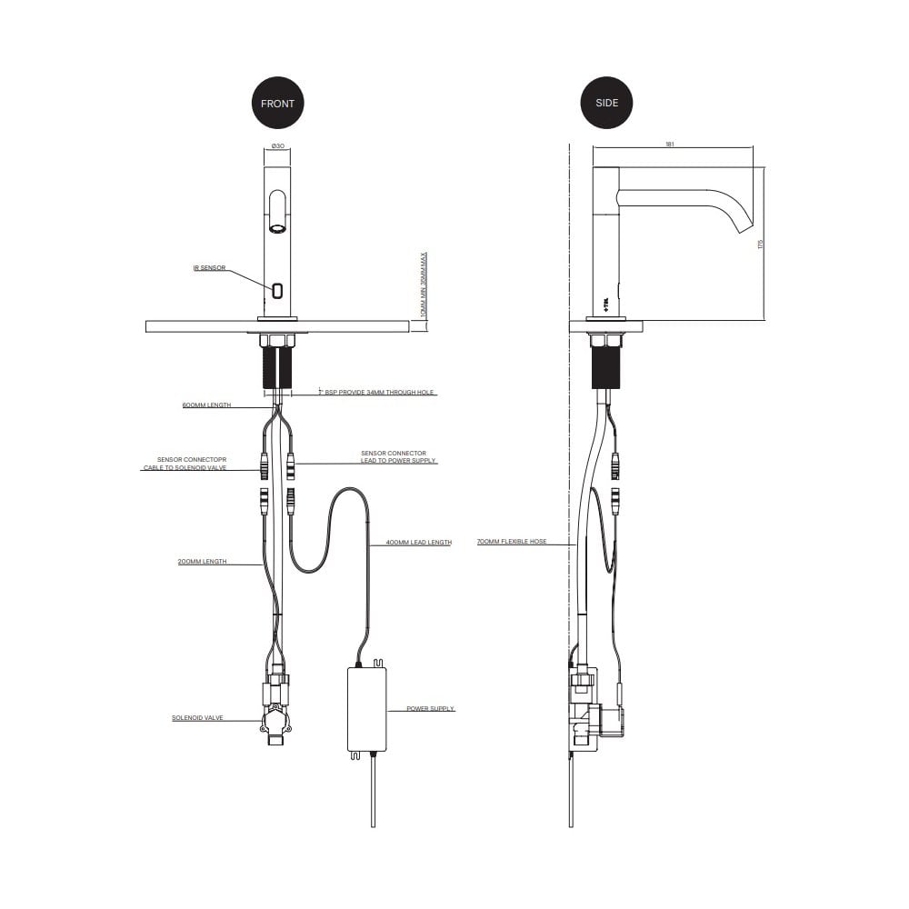 Deck mounted IR sensor Tap Mains Operated - Large TSL.960