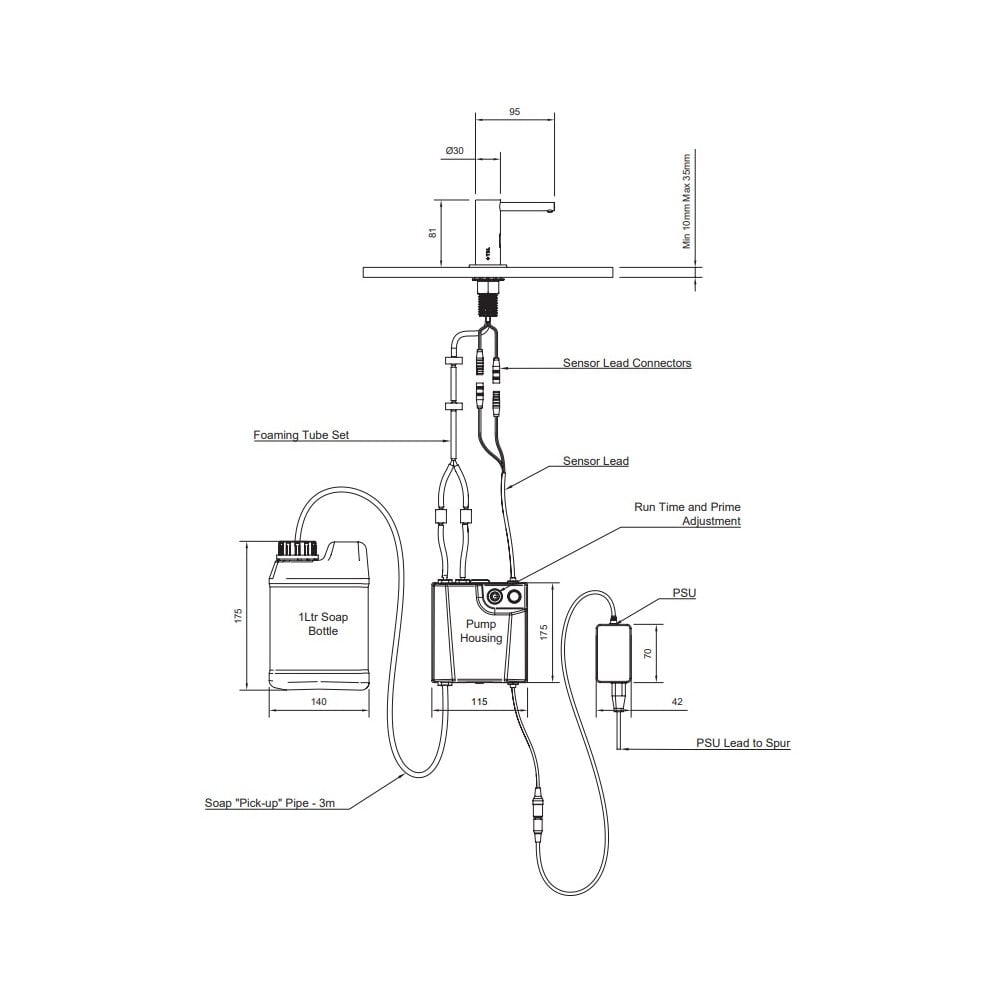 Deck Mounted Sensor Activated 1L Foam Soap Dispenser Automatic Mains Supplied TSL.420