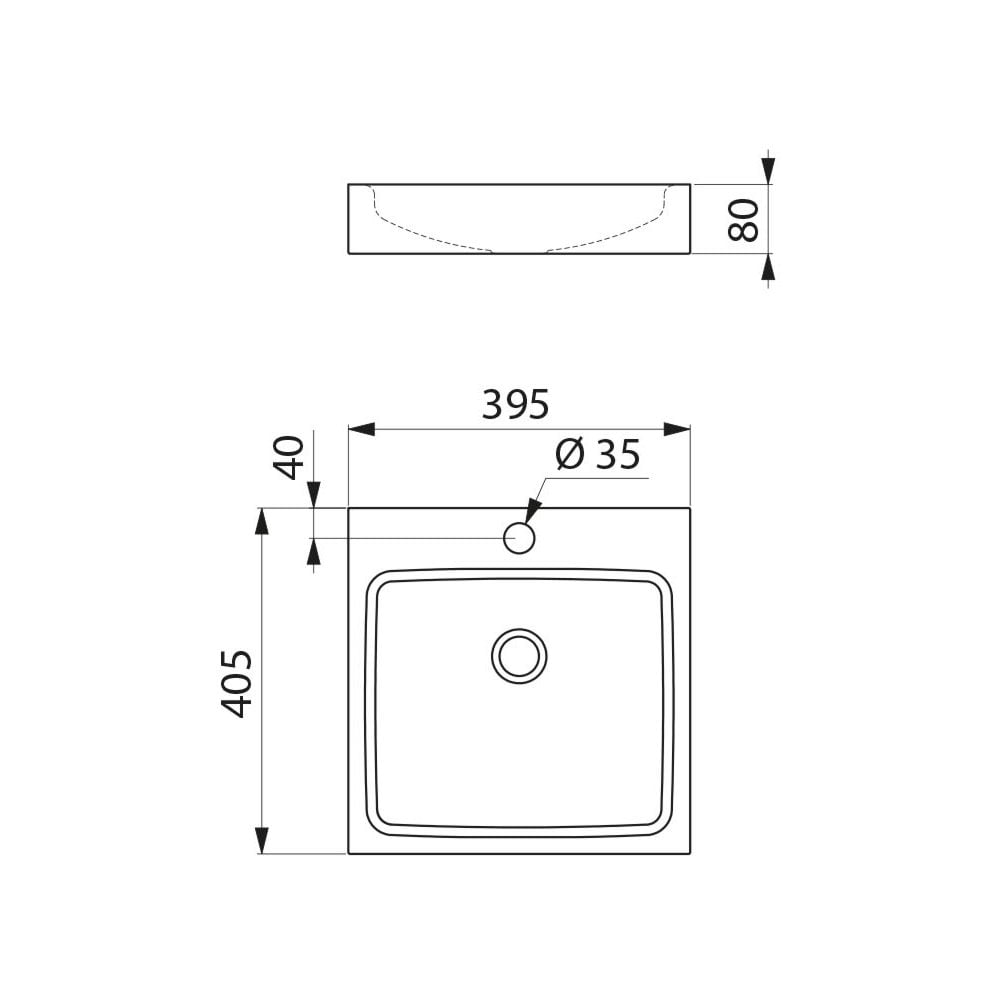 UNITO 395x405 Stainless Steel Counter Top Basin with Ø35 Tap Hole 121810 / 121810BK