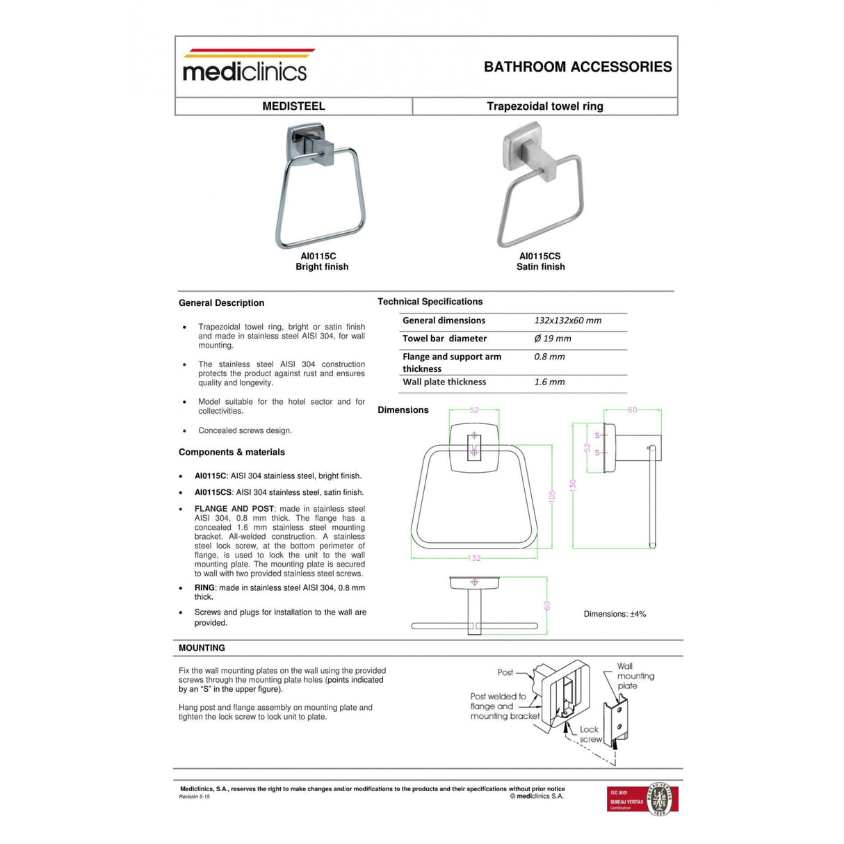 Mediclinics Trapezoidal Towel Ring