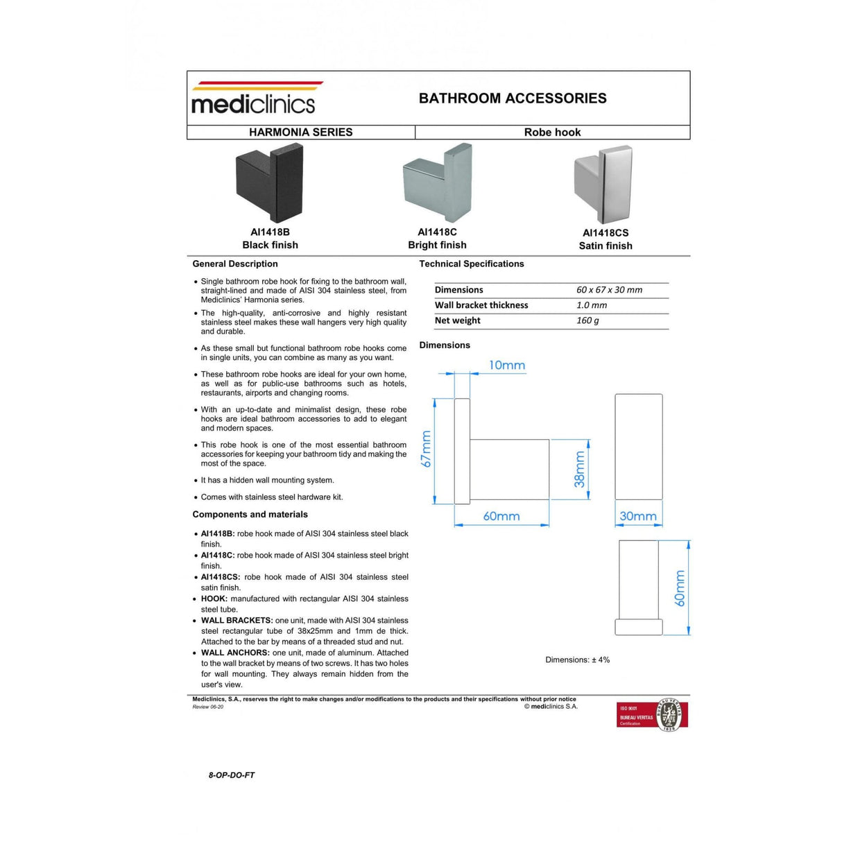 Mediclinics Single Bathroom Hook