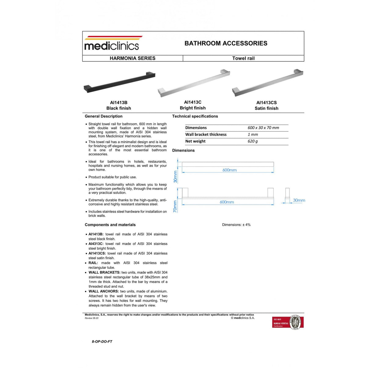 Mediclinics Stainless Steel Towel Rail