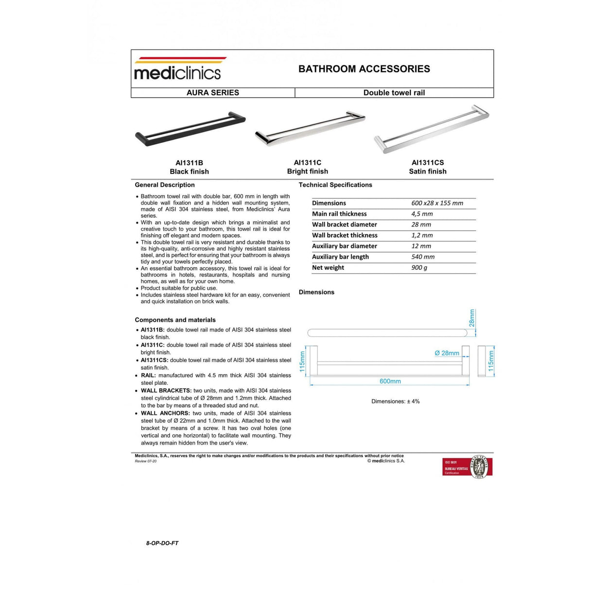 Mediclinics Bathroom Double Towel Rail