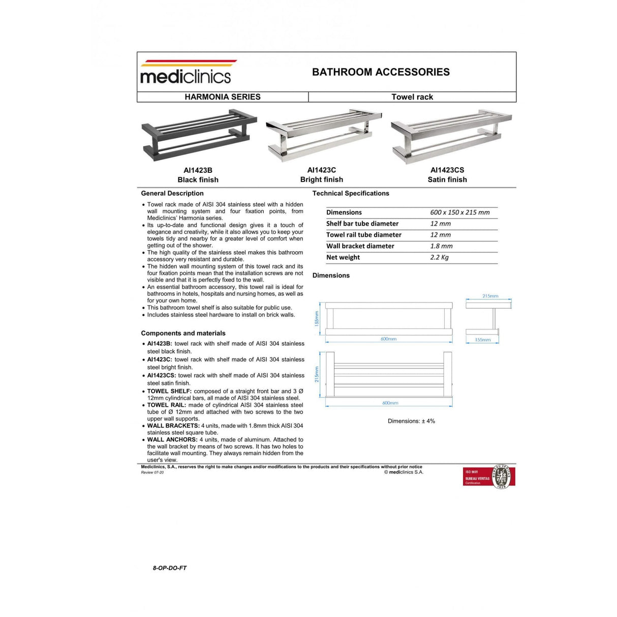 Mediclinics Stainless Steel Towel Rack
