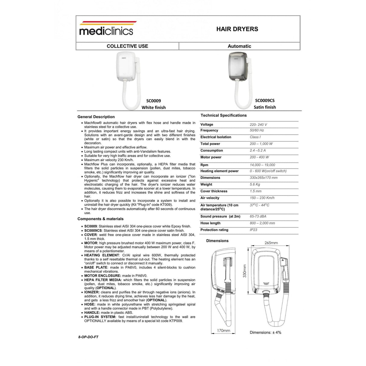 Mediclinics Machflow High Speed Hair Dryer IP23