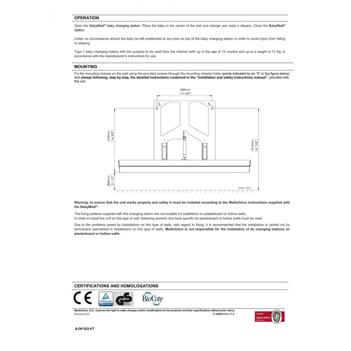 BabyMedi® Horizontal Baby Changing Station - Polypropylene / Stainless Steel