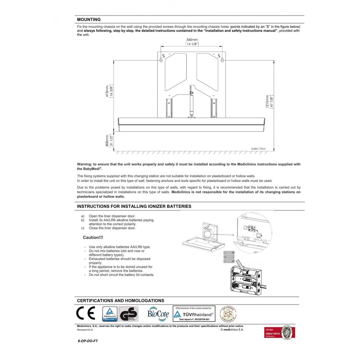 BabyMedi® Horizontal Baby Changing Station - Polypropylene / Stainless Steel with Ioniser