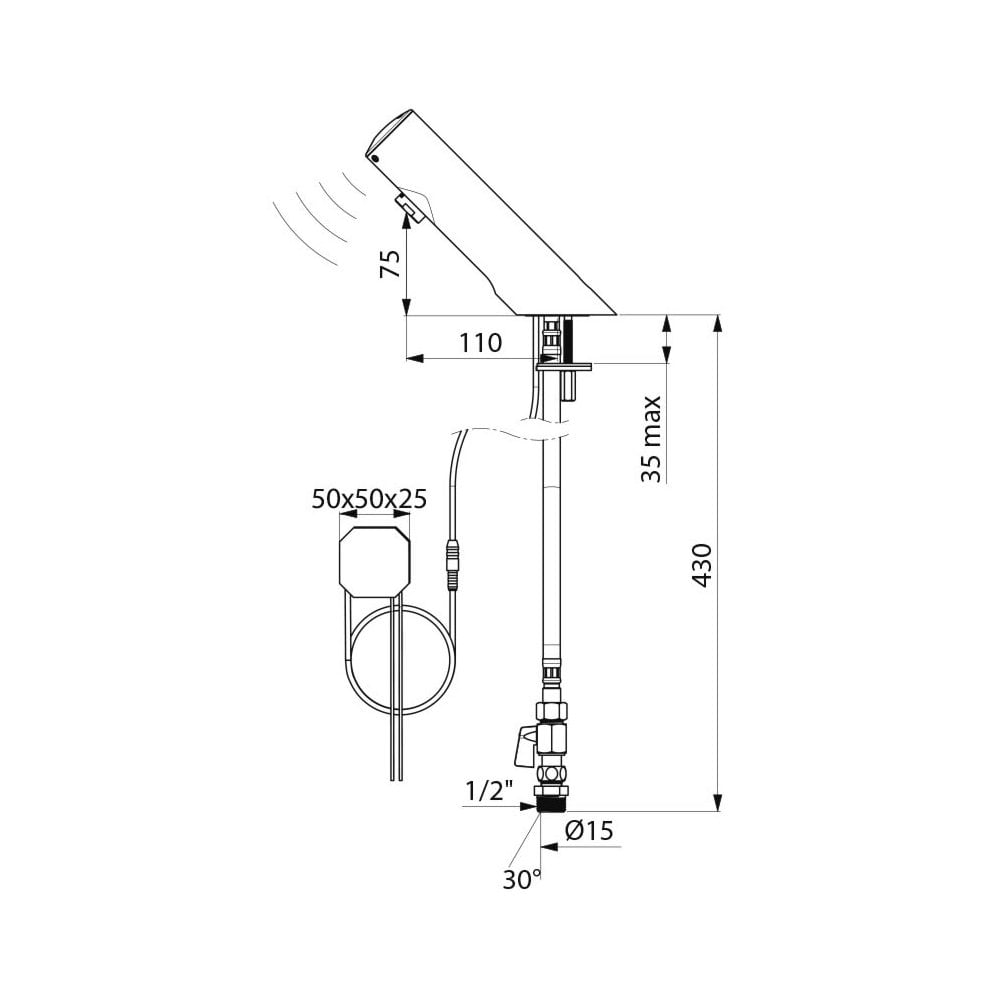 44000615 / 44000015 DELABIE TEMPOMATIC 4 Electronic Deck Mounted Basin Tap