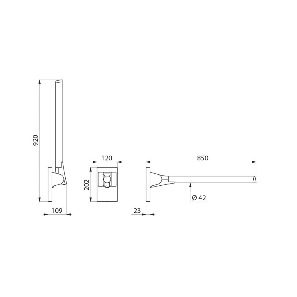 511964 Be-Line® 850mm Ø42mm Barre d'appui rabattable en aluminium