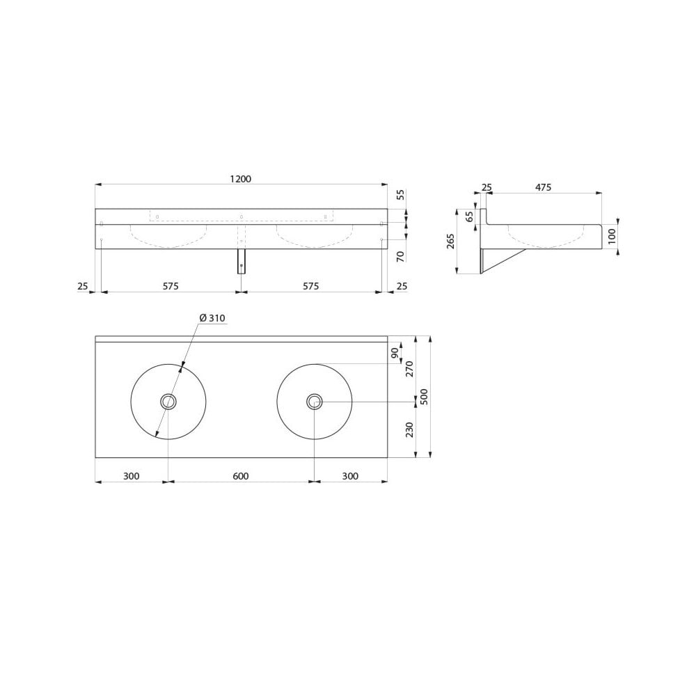 DUPLO RP Stainless Steel Wall-Mounted Multiple Washbasin with Splashback L.1200mm 120390