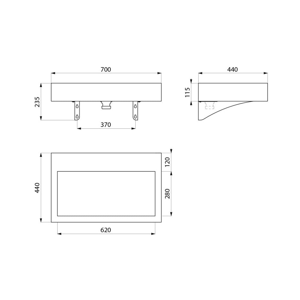 Lavabo mural AQUEDUTO 700x440 inox 120150