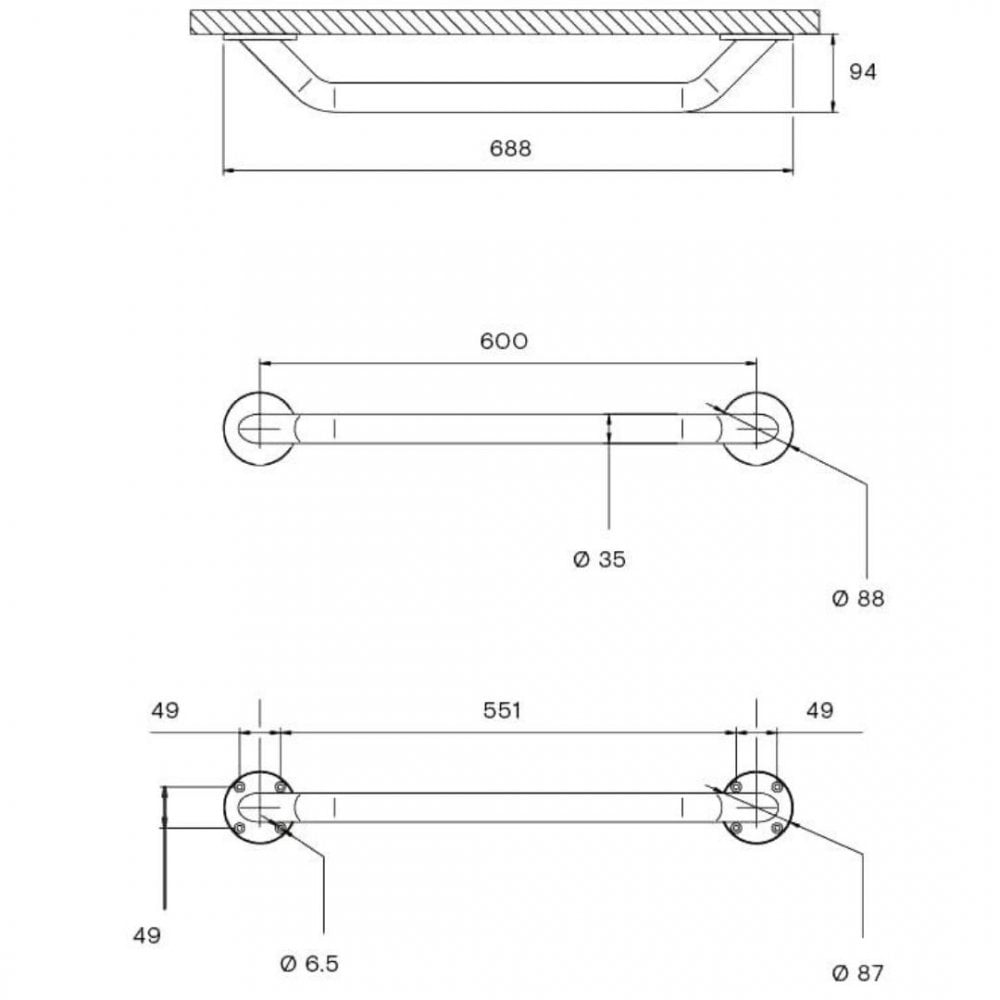 Doc M Straight Grab Bar - 600mm Ø35mm TSL45.600