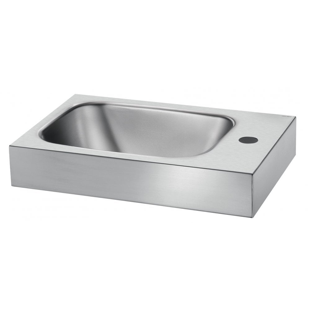 LAVANDO Lave-mains mural en acier inoxydable 450x300 avec trou pour robinetterie Ø35 mm sur le côté droit 121370