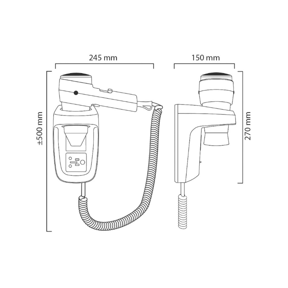 EPAVBW-S Valera 1600W Action Wall Mounted Hair Dryer with Shaver Socket