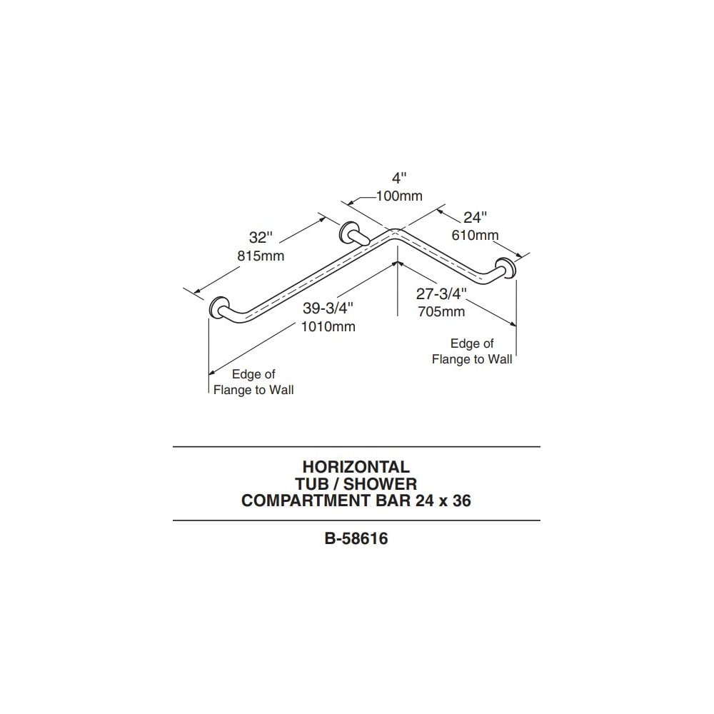 B-58616 Maniglione a due pareti diametro 32 mm (705 x 1010 mm)