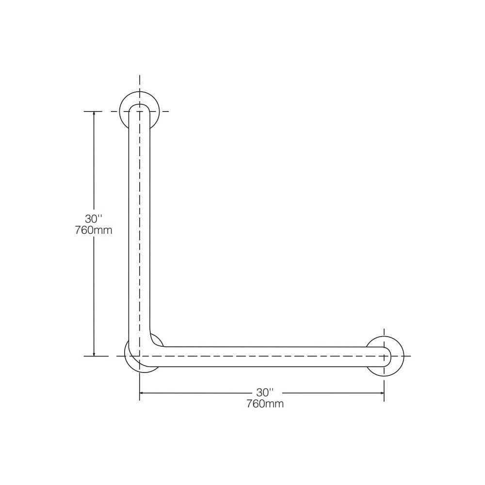 B-6898.99 Barre d'appui en forme de L en acier inoxydable AISI 304 de 38 mm de diamètre avec barre d'appui à poignée martelée