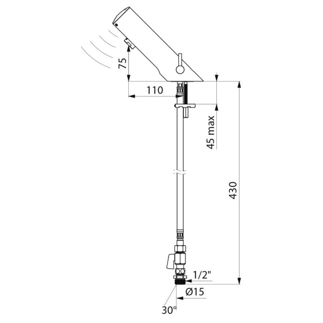 49000015 / 49000615 DELABIE TEMPOMATIC MIX 4 Recessed Electronic Deck Mounted Mixer Tap