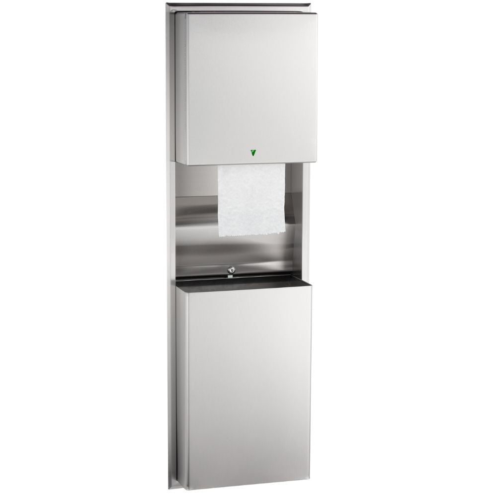 B-3974 Recessed Convertible Automatic, Universal Roll Towel Dispenser Equipped with LED Light/Waste Bin