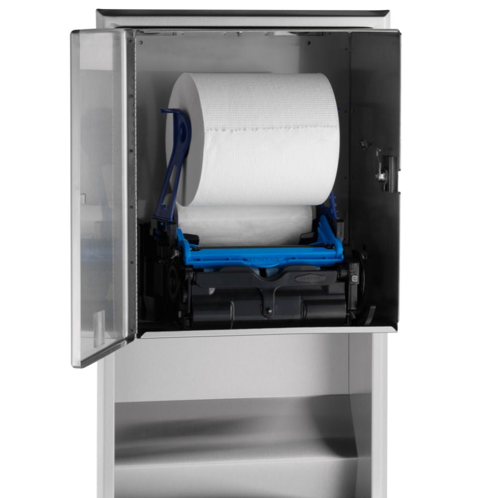 B-3974 Recessed Convertible Automatic, Universal Roll Towel Dispenser Equipped with LED Light/Waste Bin