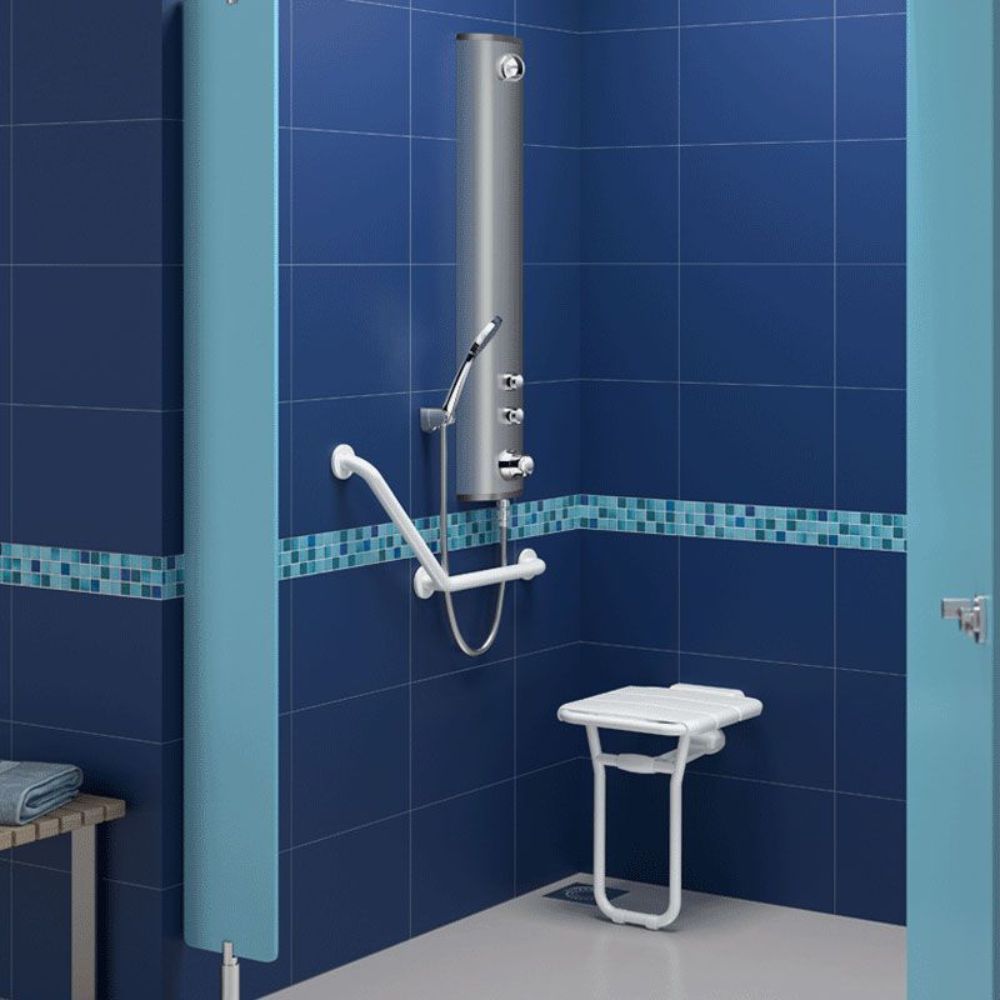 510400 Siège de douche mural relevable avec pied en ALU