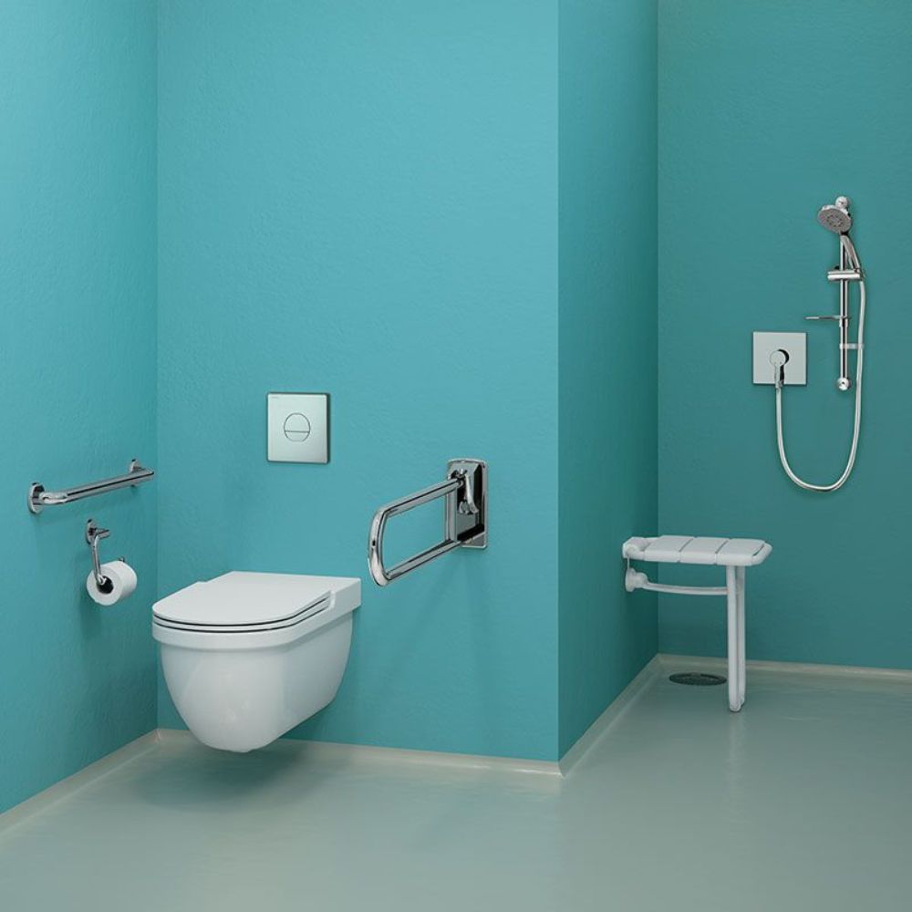 510400 Siège de douche mural relevable avec pied en ALU