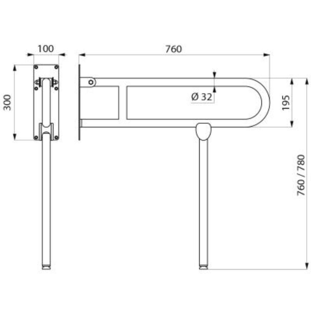 511517W White 760mm Ø32mm Drop-Down Rail With Leg