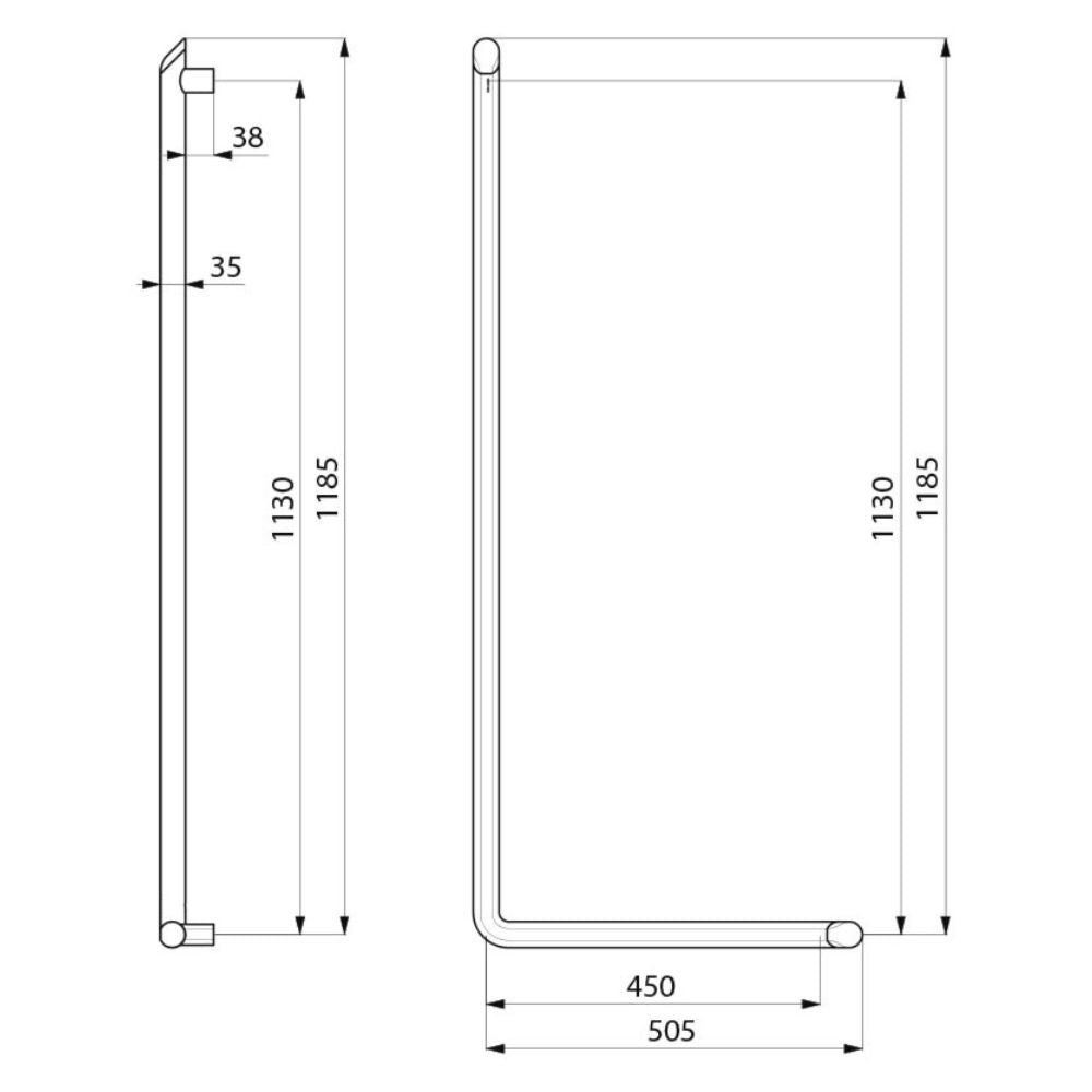 511971 Be-line® Barra d'appoggio angolare in alluminio Ø35mm 1130x450