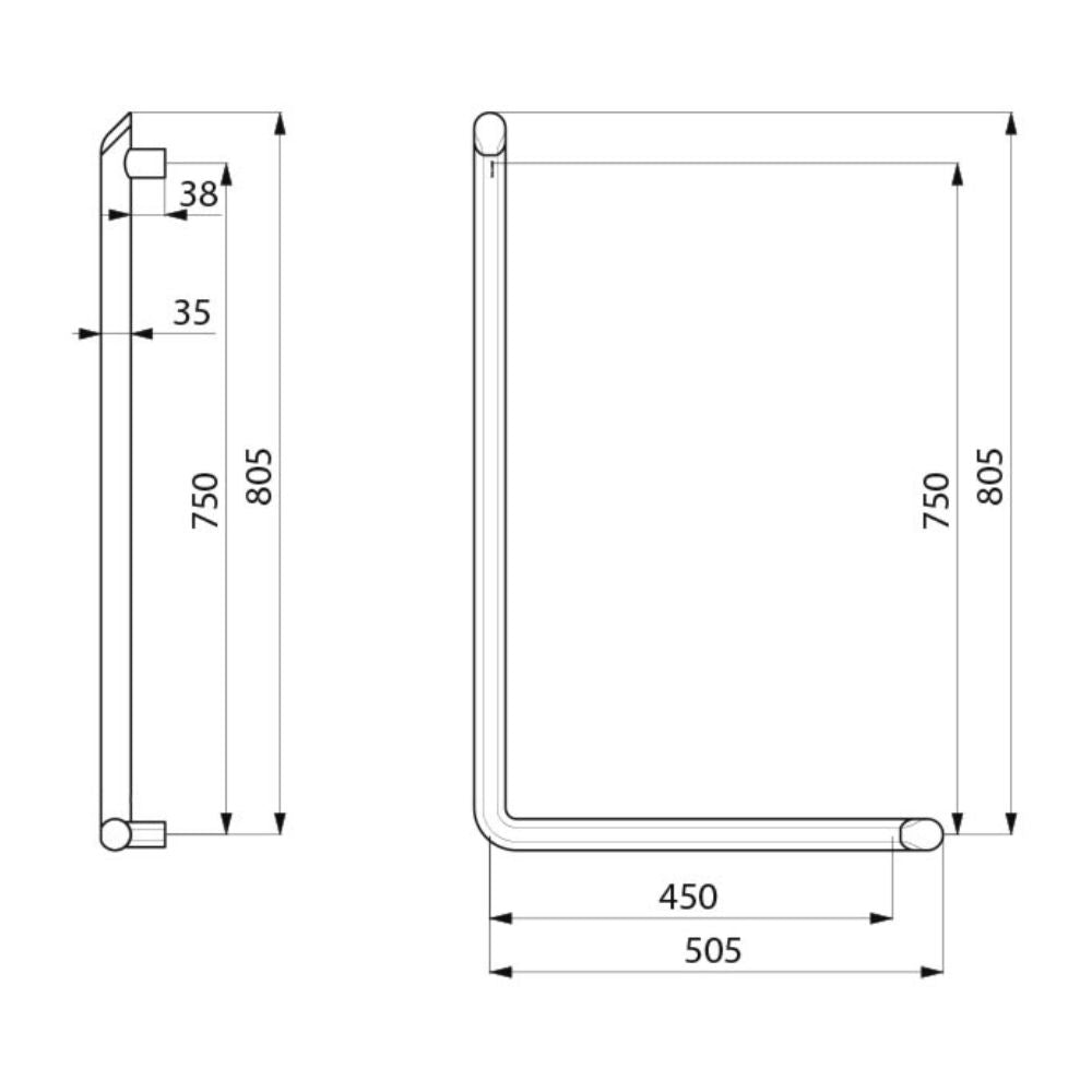 511970 Be-line® Maniglione ad L in alluminio Ø35mm 750x450