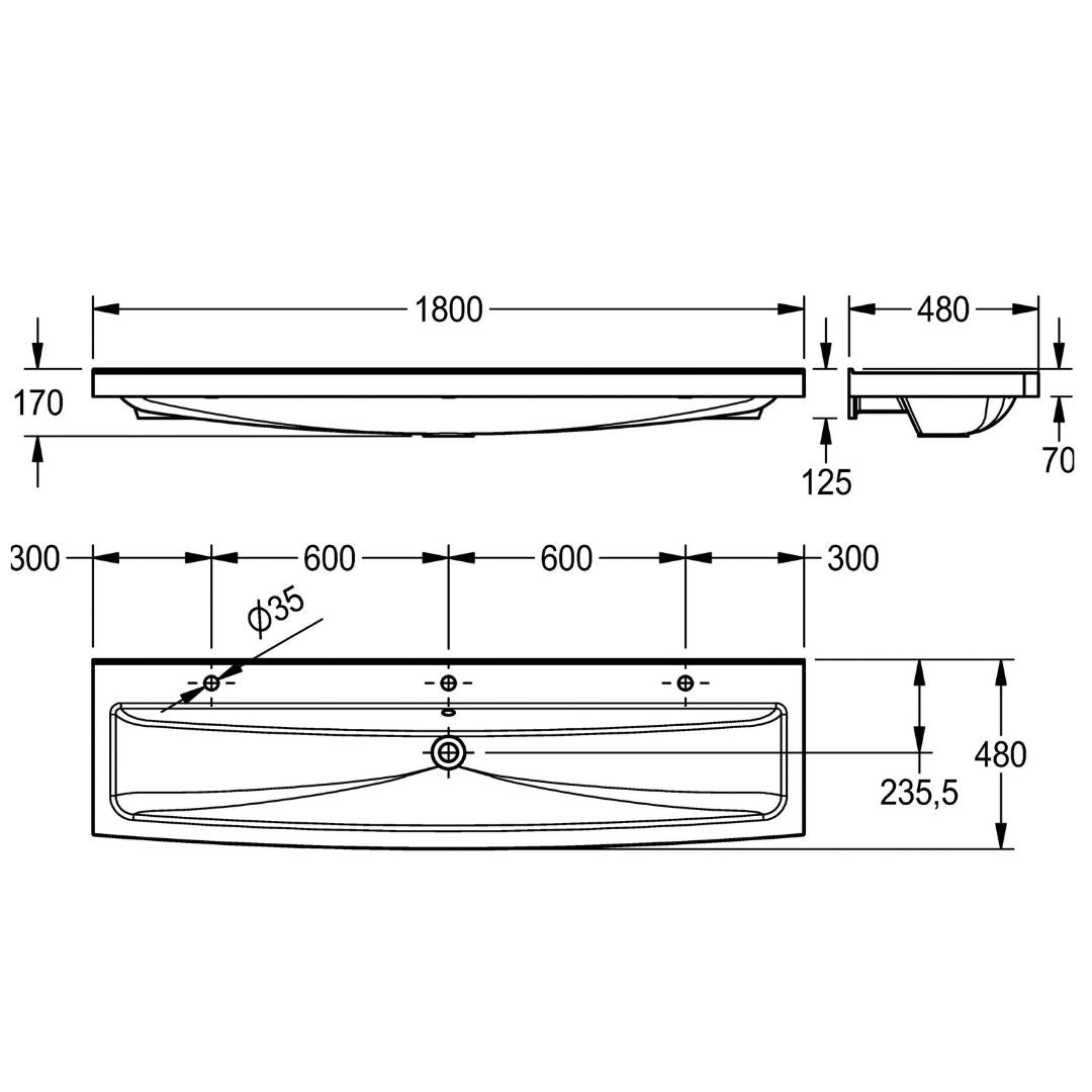 SOLX Wall Mounted Miranit Wash Trough with Ø35mm Tap Holes (3 Options)