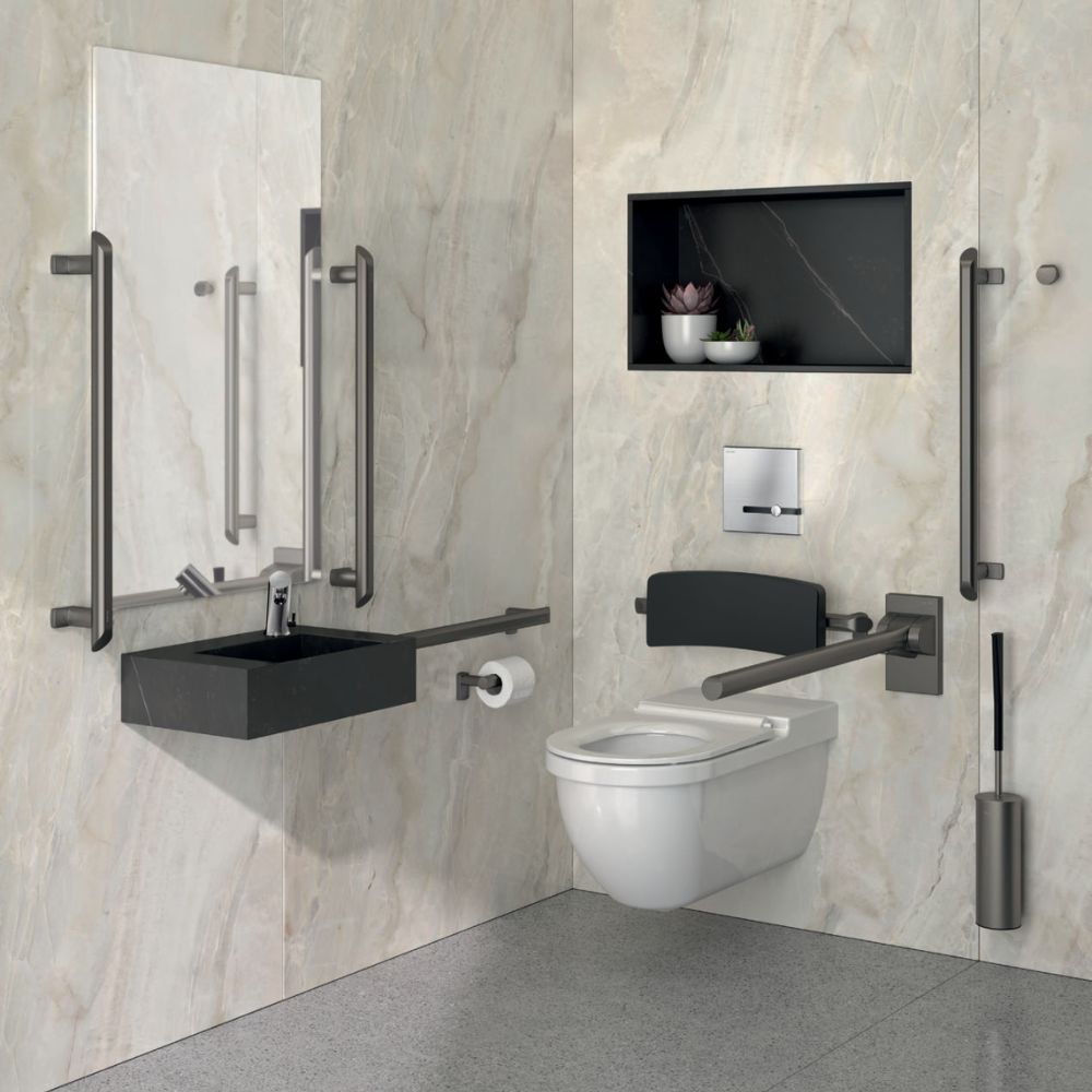4051 Be-Line® Wall-Mounted Toilet Brush Set With Lid