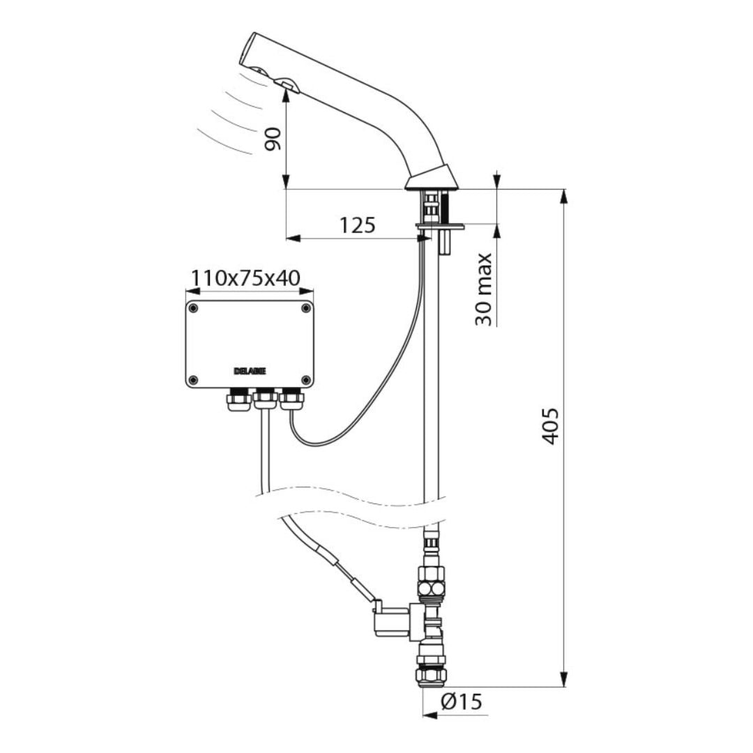 378015 / 37801515 DELABIE Mains Supplied BINOPTIC Deck Mounted Sensor Tap