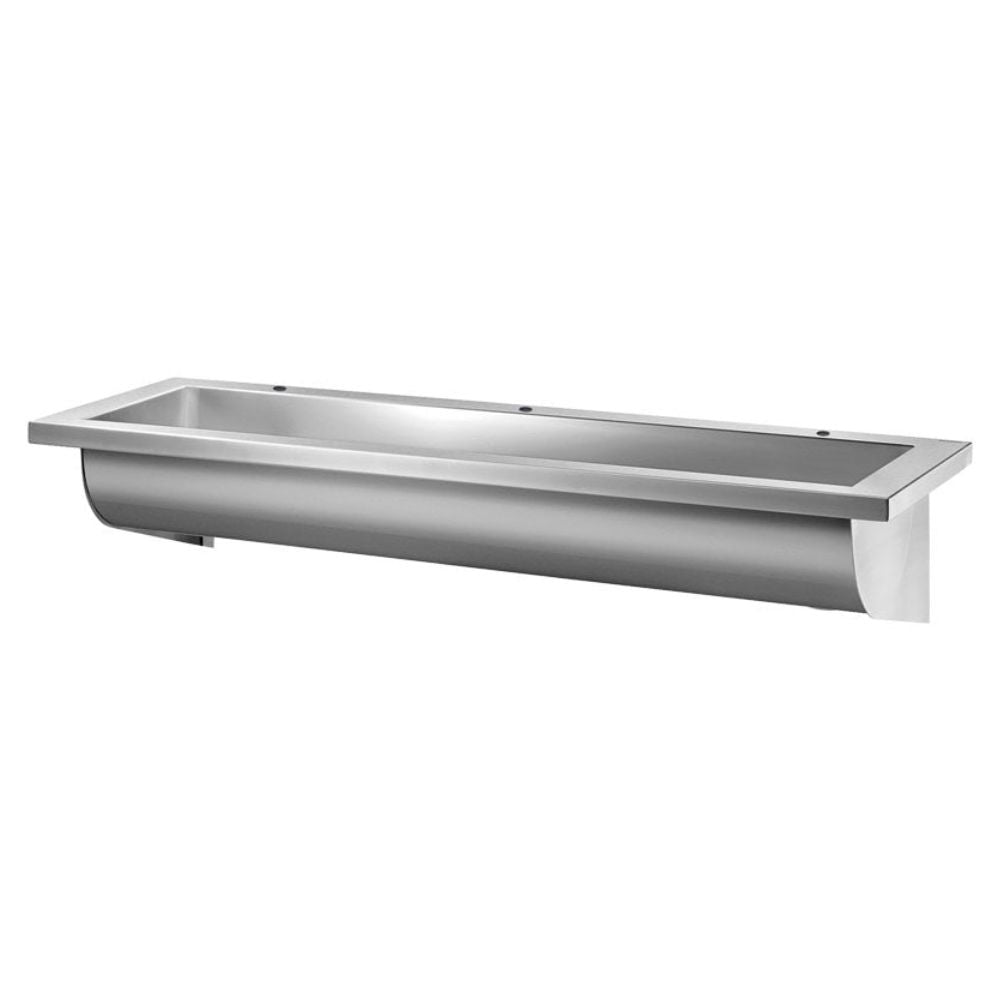 CANAL Wall-Mounted Stainless Steel Wash Trough L.1800mm with 3 x Ø22mm tap holes 121280