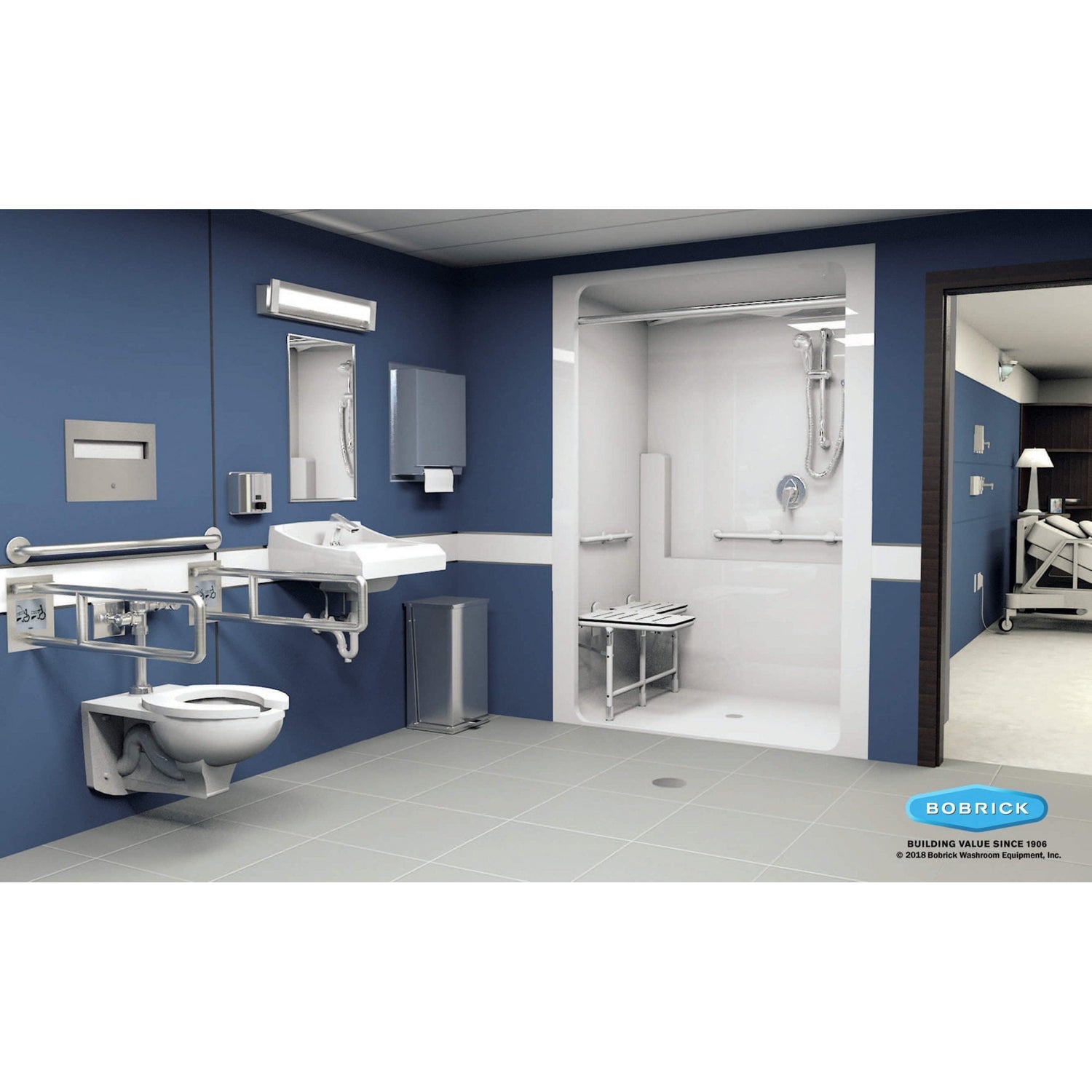 Bobrick Vinyl Coated Bariatric Grab Rail with Four Five Fixing Points