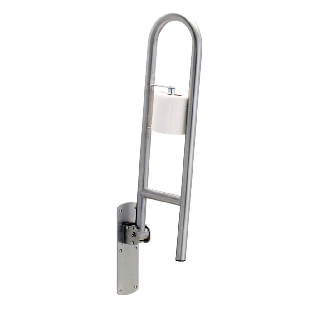 Gamco 760mm Hinged Grab Bar with Toilet Paper Holder