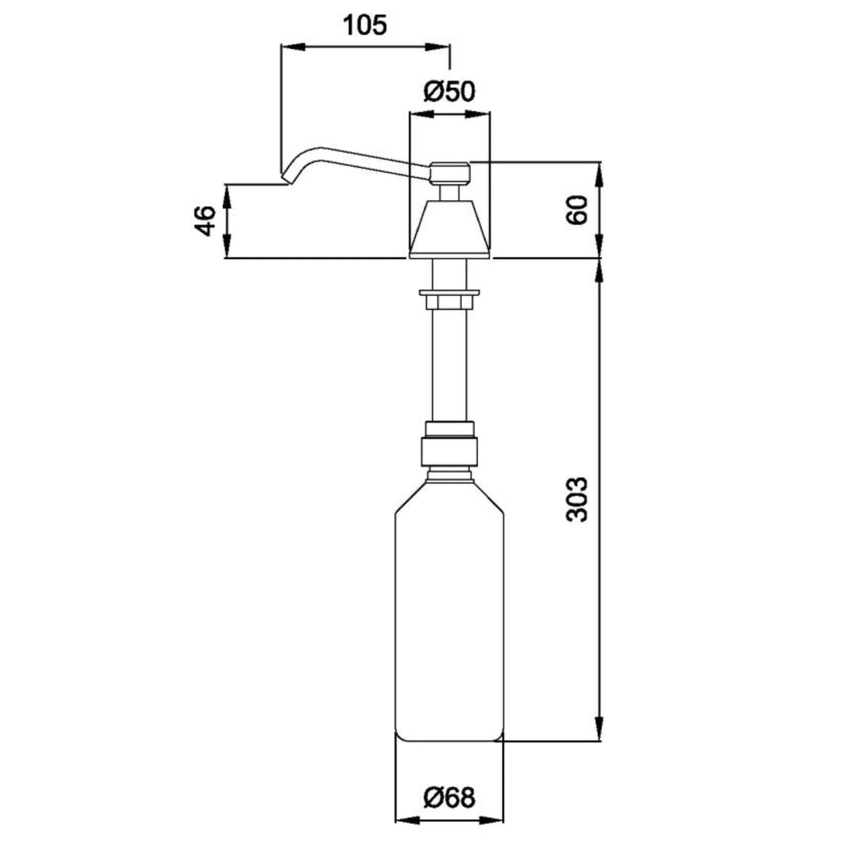 06.2020 Distributeur de savon en laiton chromé à remplissage supérieur de 500 ml monté sur comptoir Dolphin