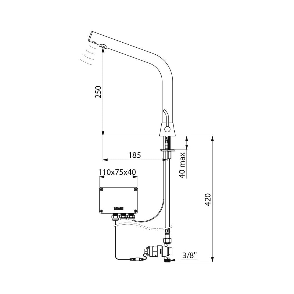 398MCHB / 498MCHB DELABIE Black BINOPTIC Electronic Tap/Mixer for Countertop Basins (250mm High)