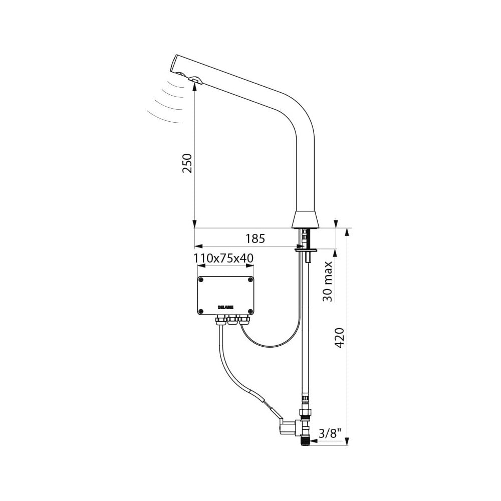 398035 / 498035 DELABIE Black BINOPTIC Electronic Tap for Countertop Basins (250mm High)