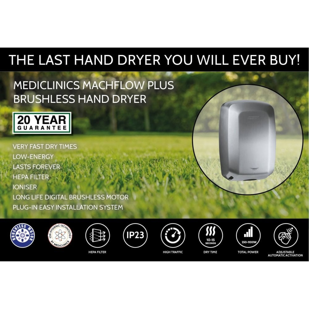 Machflow Plus Brushless Hand Dryer with HEPA filter & Ioniser M19A