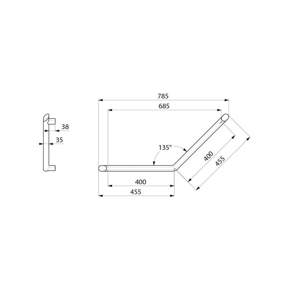 511982 Be-Line 135° Angled Ø35mm 400x400 Aluminium Grab Bar