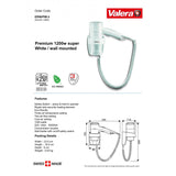 Valera Premium Super Wall Mounted Hair Dryer with Holder 1200W | EPAVPW-3