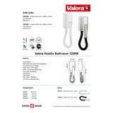 Valera Hotello Bathroom Hardwired Hair Dryer IP34 1200W | EPANB6